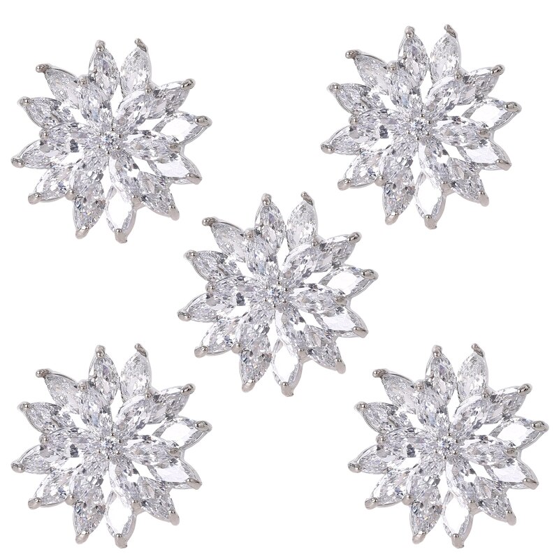 5 stk 21mm rhinestone blomsterknap med løkke smykker metal udsmykninger til diy bryllup broche dekoration tilbehør: Default Title