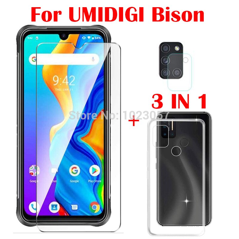 Funda blanda 3 en 1 + cristal templado para cámara UMIDIGI BISON IP68/IP69K 6,3, protector de pantalla de vidrio para UMIDIGI BISON GT 2.5D: For UMIDIGI Bison GT / 3 in 1 LCLEAR CASE