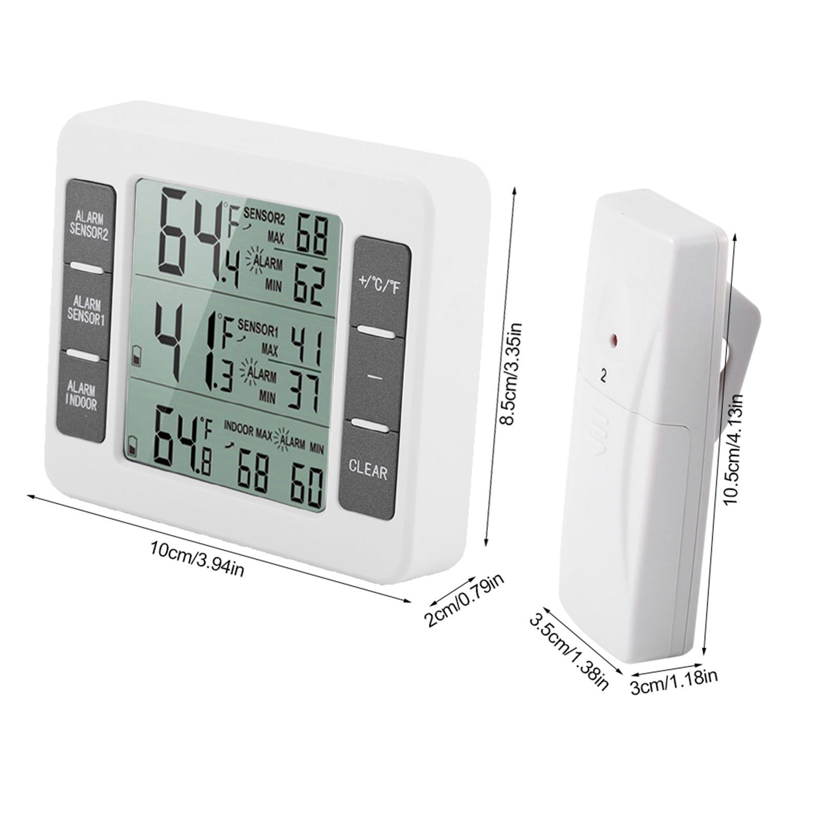 Wireless Digital Audible Alarm Refrigerator Thermometer with 2PCS Sensor Min/Maximum Display Wireless Therometer