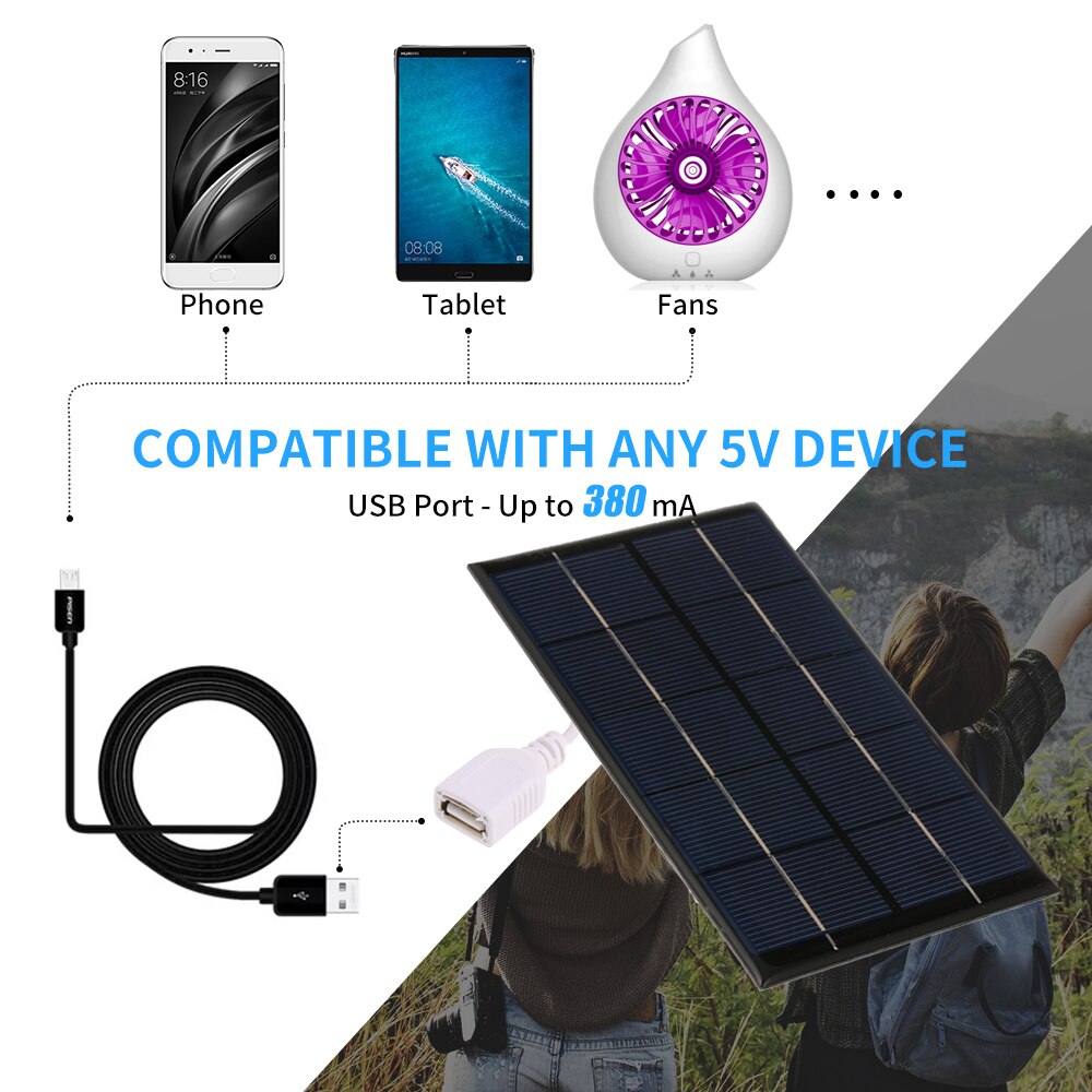 Solar Charge 2.5W/5V Portable Solar Charger With USB Port Monocrystalline Silicon Solar Panel Charger For Camping Hiking Travel