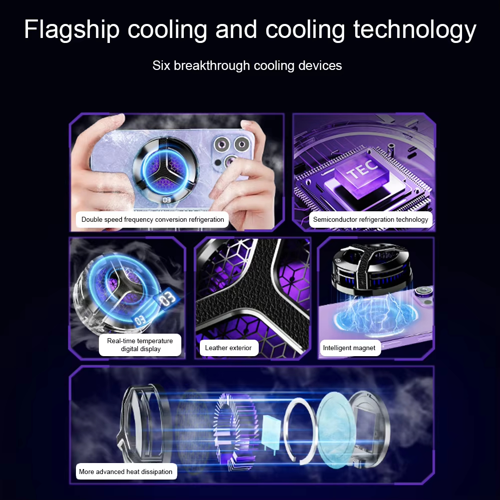 Ventilador de refrigeración silencioso para teléfono móvil, pantalla Digital, Semiconductor magnético, radiador para juegos IOS y Android