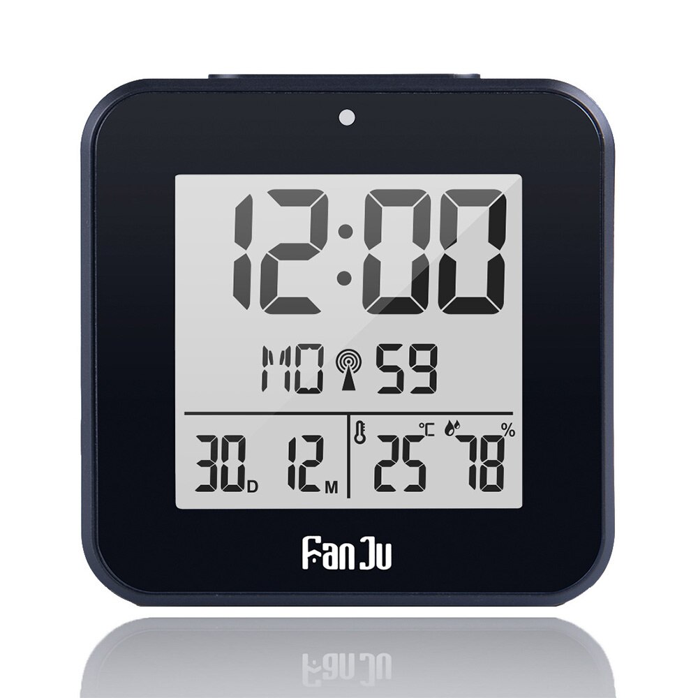 Reloj despertador Digital Dcf, termómetro, higrómetro, relojes de mesa de escritorio, 2 alarmas diarias, función de retroiluminación automática: Black
