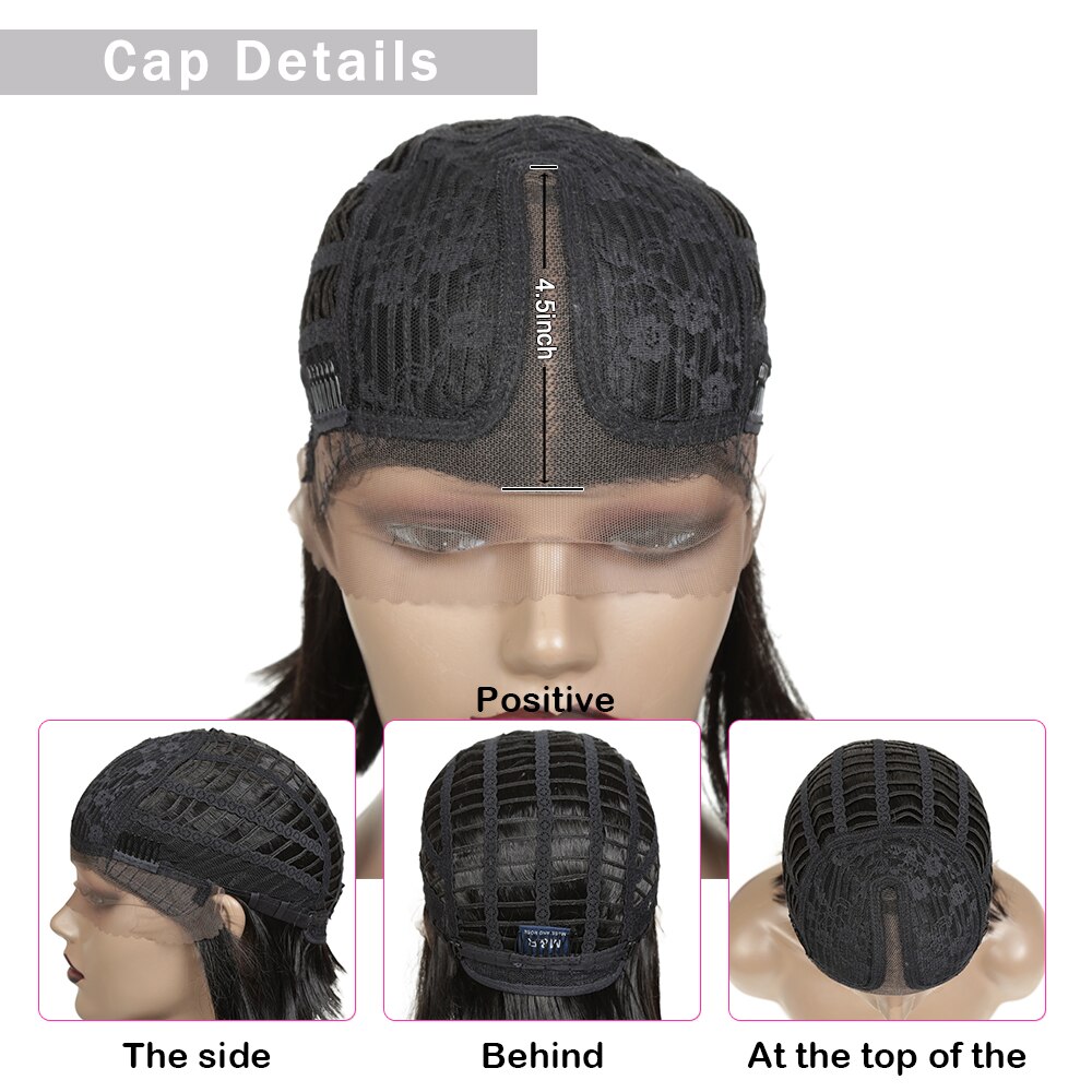 Peluca corta de pelo liso de 14 pulgadas con encaje frontal sintético, resistente al calor, con raya lateral y cabello negro, expo city.