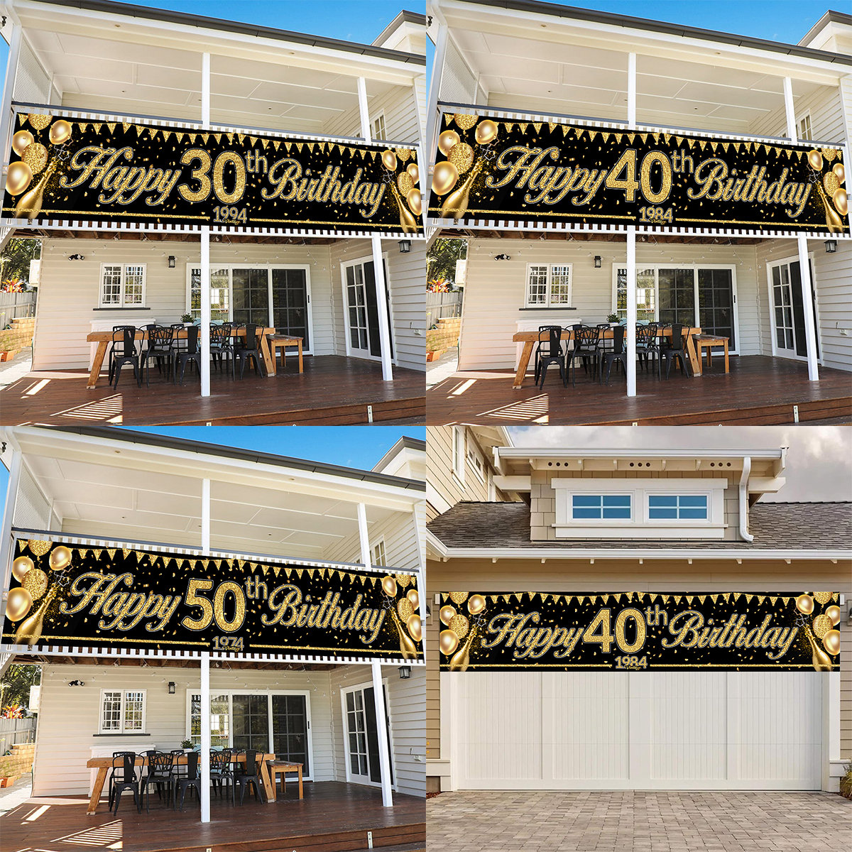 Feliz 30 40 50 cumpleaños pancartas negro dorado decoraciones para de cumpleaños adultos 30 40 50 años suministros para de cumpleaños