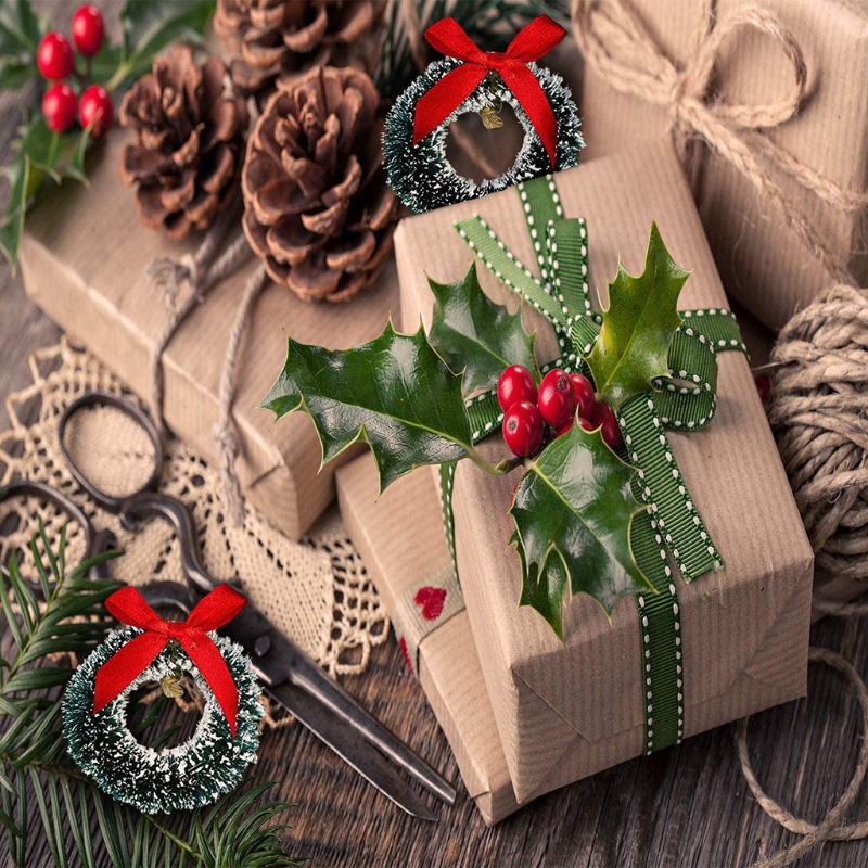 Mini couronnes de noël décoratives, 12 pièces, couronne d&#39;arbre de noël artificiel pour maison de poupée, embellissements, fabrication de cartes