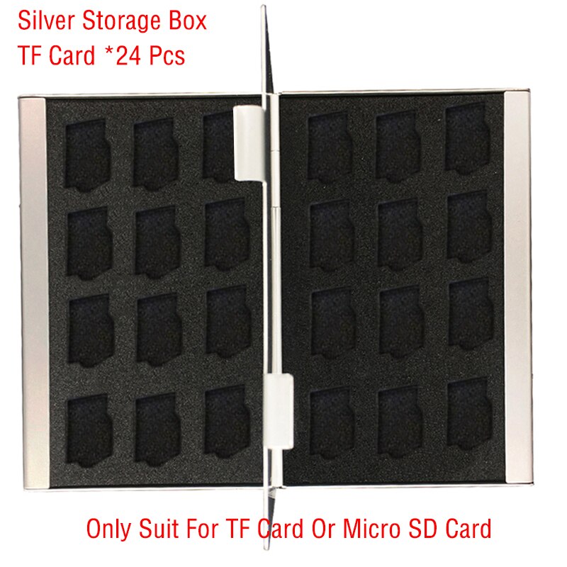Aluminum Portable Micro SD Card TF Card Storage Box Case Protector Holder: Silver 24 TF card