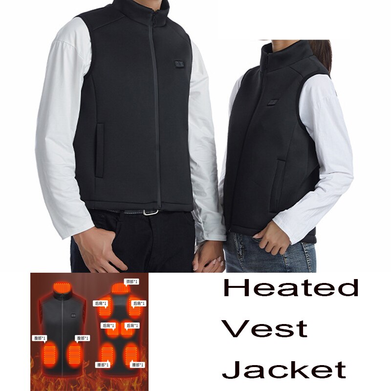 Gilet chauffant électrique grande taille pour homme et femme, gilet noir pour ski de plein air et randonnée, M-6XL