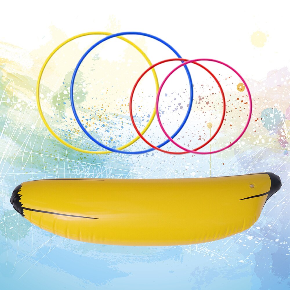 5 stücke Verdicken PVC Banana Ring Werfen Aufblasbaren Obst Lustige Aufblasbare (1pc Banana, 4 stücke Ringe)