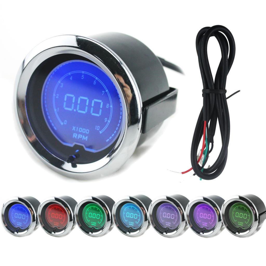 Car 2&#39;&#39; 52mm 7 Colors Backlight Digital Tachometer RPM Gauge Meter