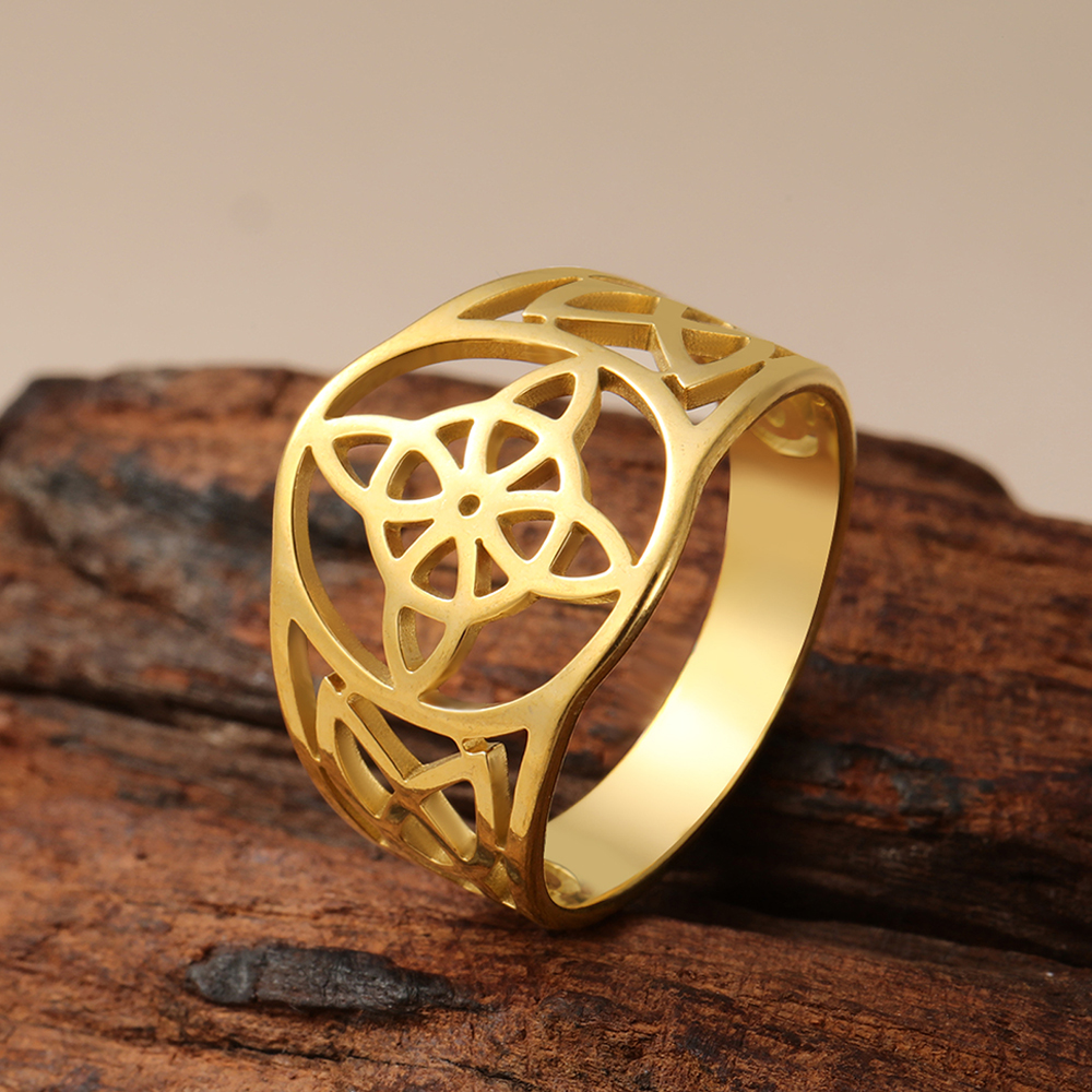 LIKGREAT bague noeud de sorcière pour femmes hommes creux en acier inoxydable bagues celtique Vintage amulette Protection Couple bijoux