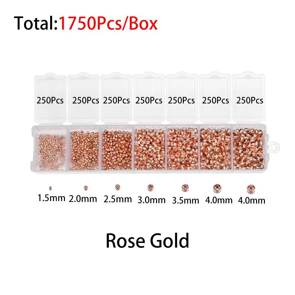 1750Pcs Accessories Jewelry Making Set Mixed Crimp End Beads Round Stopper Spacer Beads For DIY Jewelry Making Kit Supplies: Rose Gold