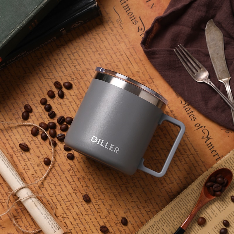 DILLER 600ML Double Wall Stainless steel 304 Coffee Mug office Vacuum Thermos Tea Mug Thermo Cup Water cup with handle For