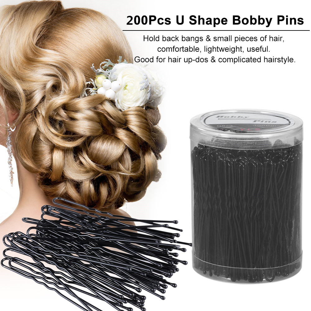 200Pcs Bobby Pins U Shape Black Hairpins No Slip Grip Thin Bobby Pins Women Hair Clips
