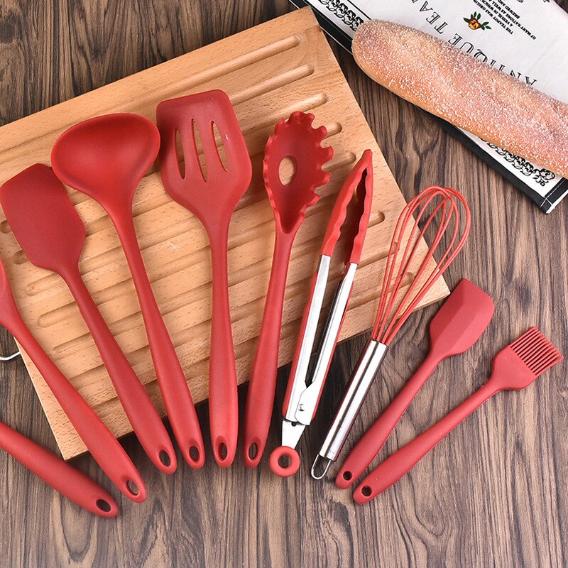 Ensemble de 10 ustensiles de cuisine en silicone, pelle de cuisine verte, cuillère, ustensiles de cuisine, ustensiles de cuisine en silicone, ustensiles de cuisine antiadhésifs