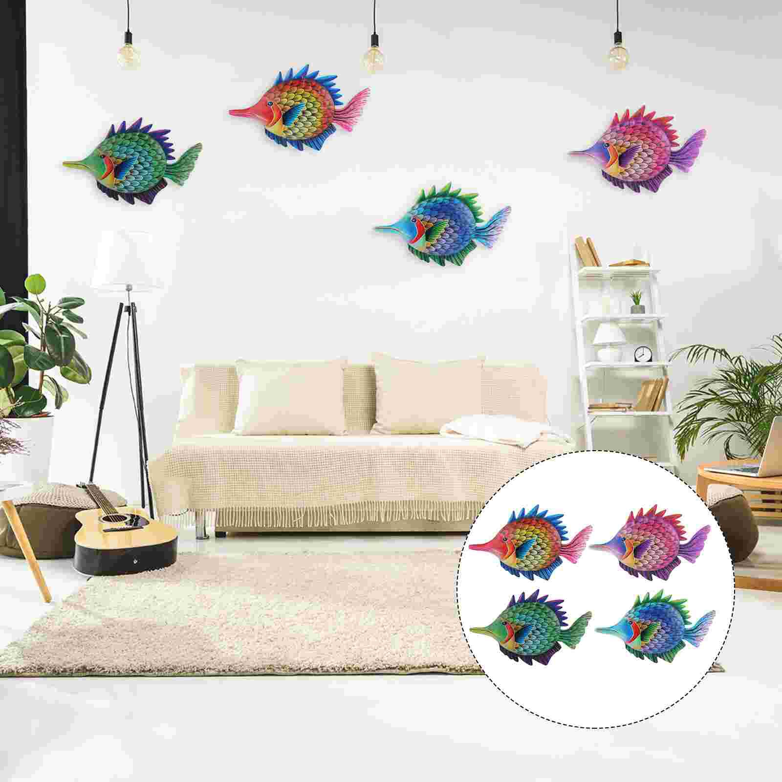 Metal Ocean Fish Wall Decor Outdoor Indoor Art Sculpture Hanging Decoration: Assorted Color