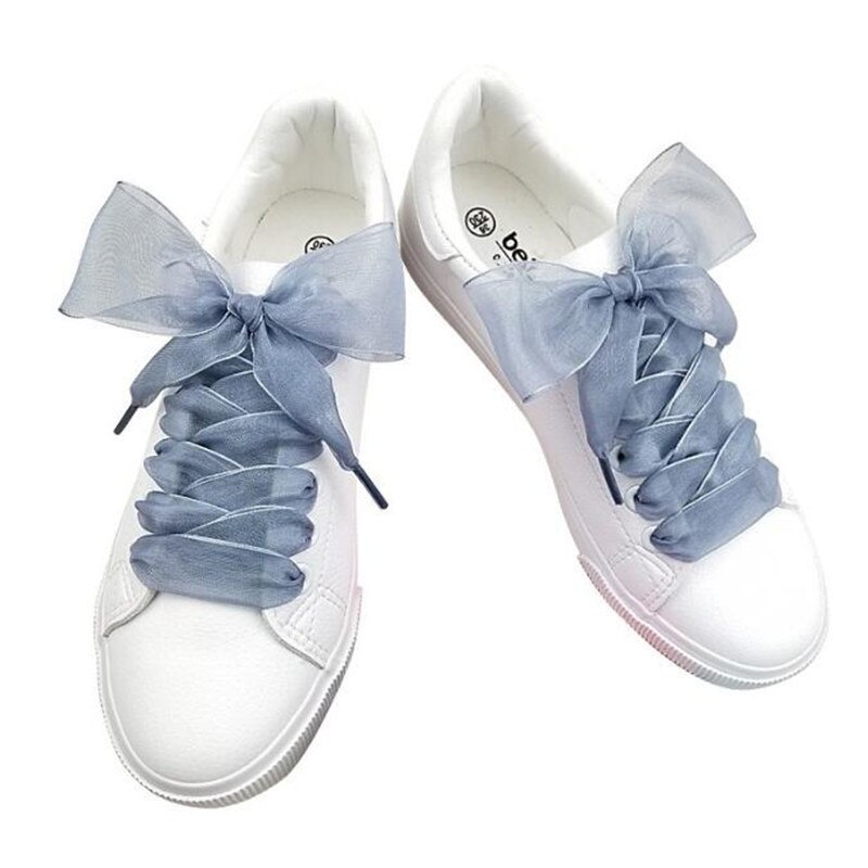 Lacets en Organza pour femmes, 1 paire, 110CM, ruban de Satin en soie, toile, baskets, chaussures de Sport