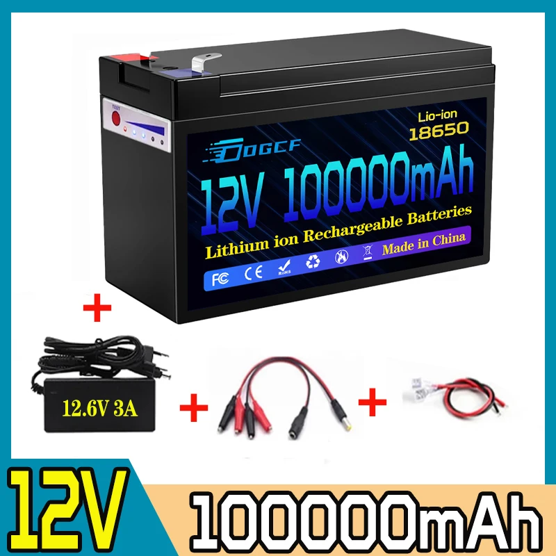 Akumulator 120Ah 12V 18650 Akumulator litowy LiFePO4 Wbudowana ładowarka USB 5V 2.1A + ładowarka 12,6V 3A: Różowy