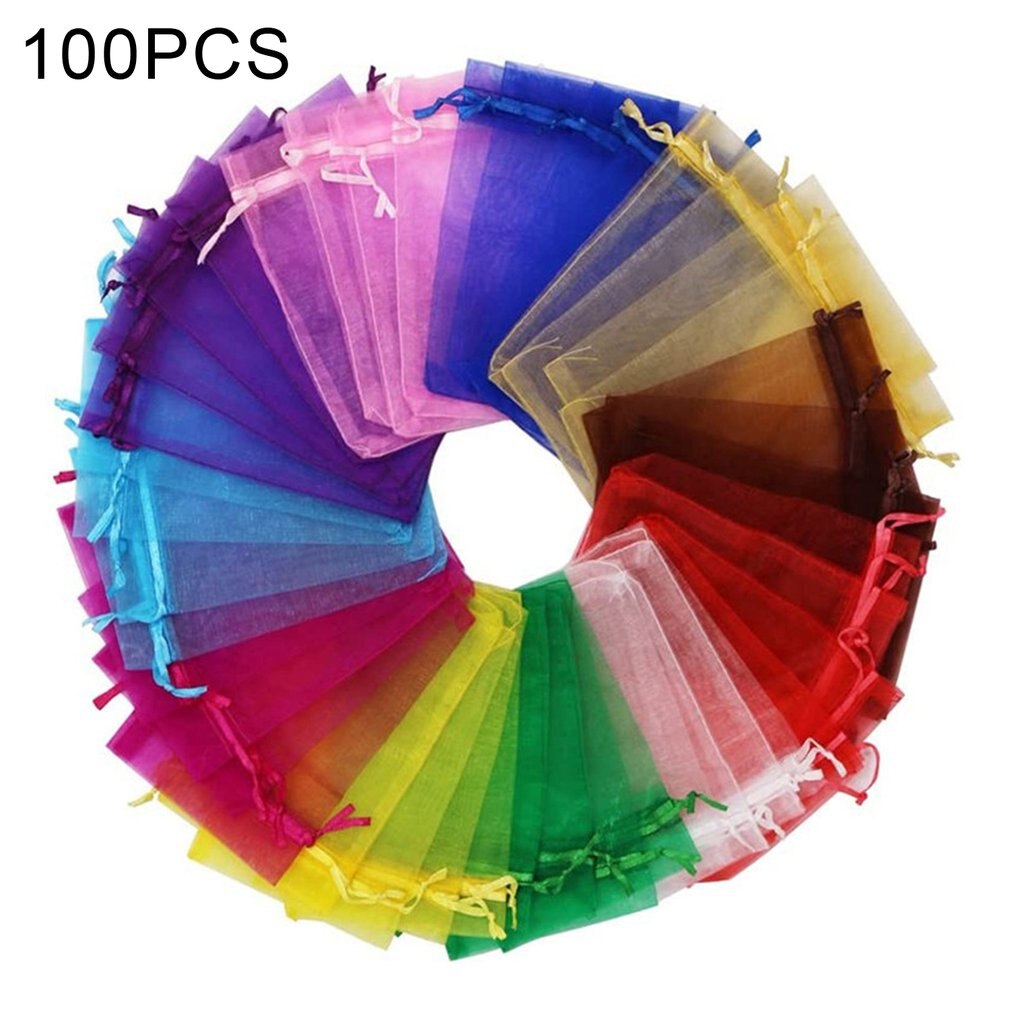 100pcs/lots 7x9cm Organza Kordelzug Taschen Schmuck Paket Taschen Garn Beutel Weihnachten/Hochzeit gefälligkeiten Und: MULTI