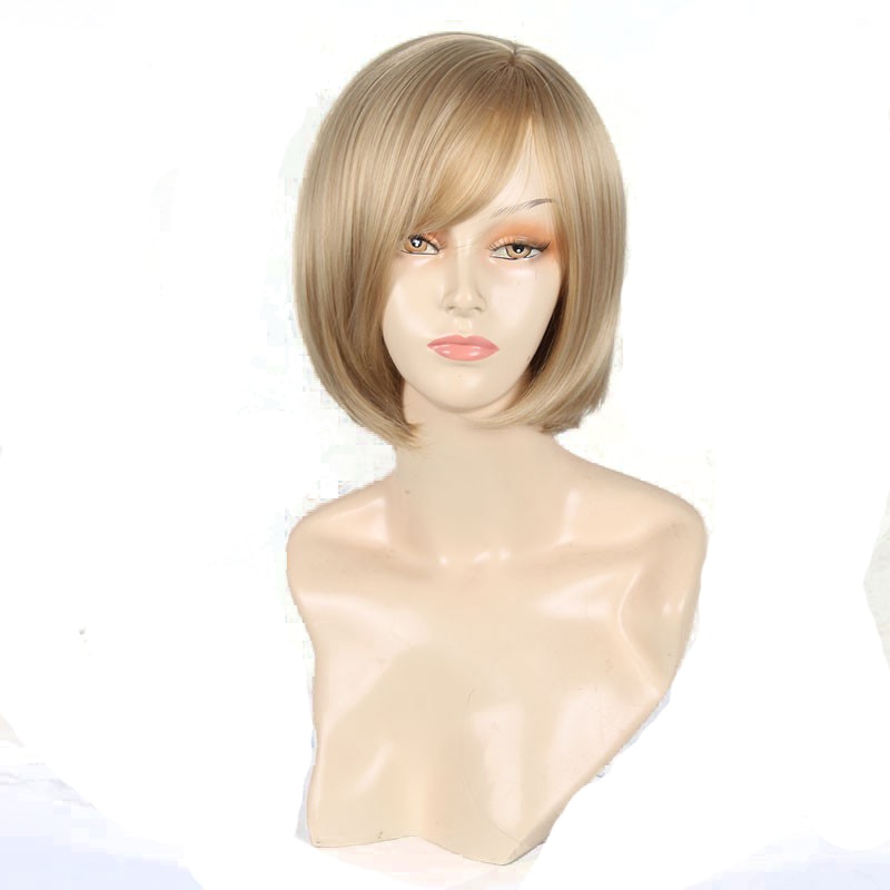 Synthetische Pruik Rechte Bob Hair Cut Met Pony Hittebestendige Side Deel Blonde vrouwen Capless Natuurlijke Pruiken Korte Womens haar