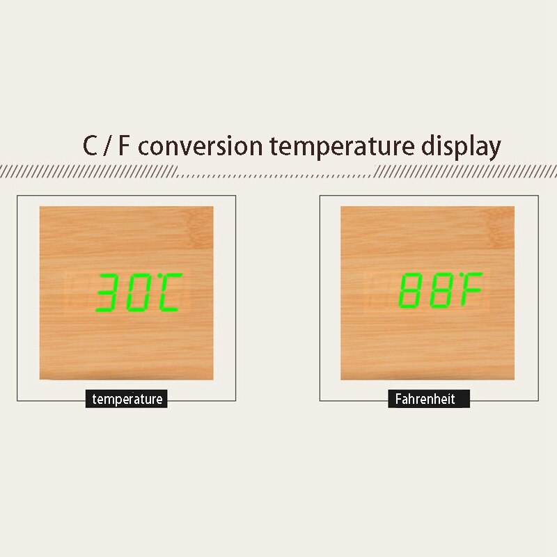 Houten led-wekker, houten retro-gloedklok, bureaubladdecoratie, spraakbesturing, snoozefunctie, bureaugereedschap