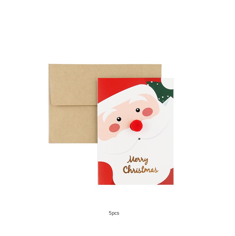 5pcs Merry Christmas Greeting Cards Envelope Kids Year Cartoon Xmas Party Decorations Postcard DIY Blessing Cards: D   5pcs