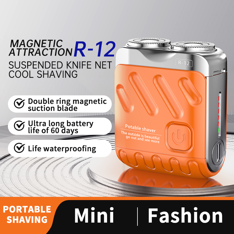 Men Mini Electric Shaver Dual Head Waterproof Type-C Rechargeable Shaver Travel Rotary Razor Portable Hair Beard Trimmer Tool