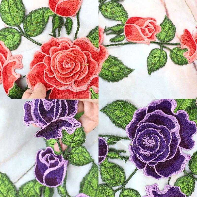 1pc Red Rose Patch Embroidered Sewing On Patch Flower Iron On Patch Stickers Clothes Badge Sewing Fabric Applique Accessories