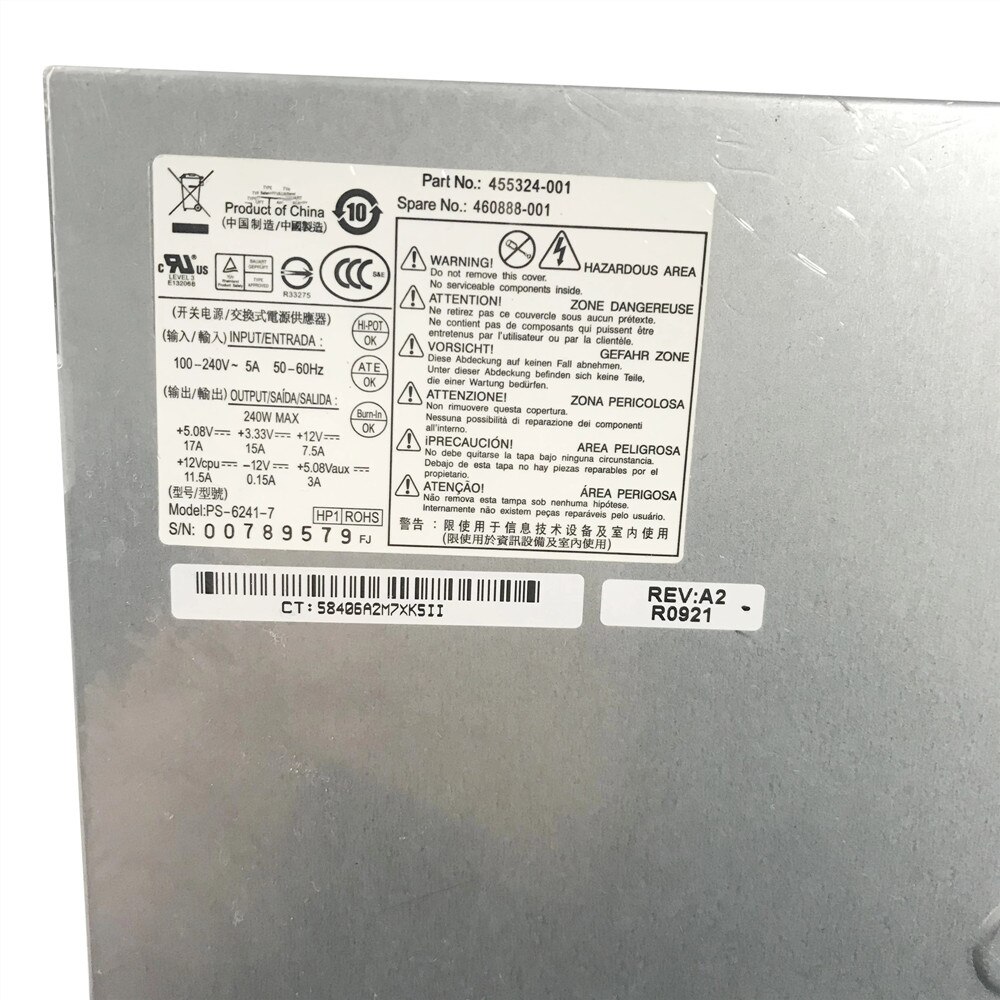 Original para HP DC7900 DC5800 DC5850 SFF 5850 de 7900 a 240W fuente de alimentación 455324-001 460888-001 PS-6241-7 probado