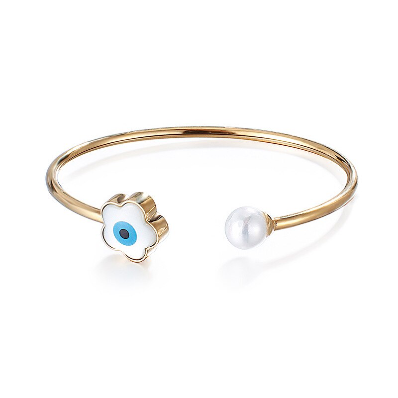 Lucky eye tyrkisk onde øje charme armbånd guld og sølv farve manchet justerbare stål smykker hamsa hånd/kløver/ hjerte: Blomst guld
