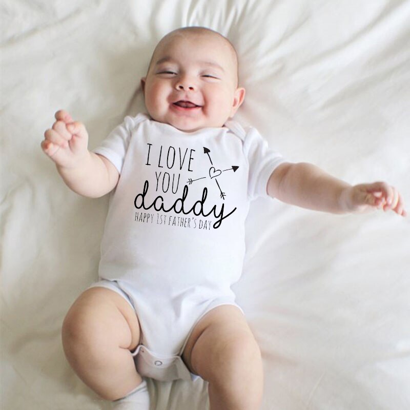 Shirerty nowe chłopięce dziewczęce pajacyk dziecięcy z krótkim rękawem bawełna kocham cię tatuś listy letnie ubrania dla dzieci