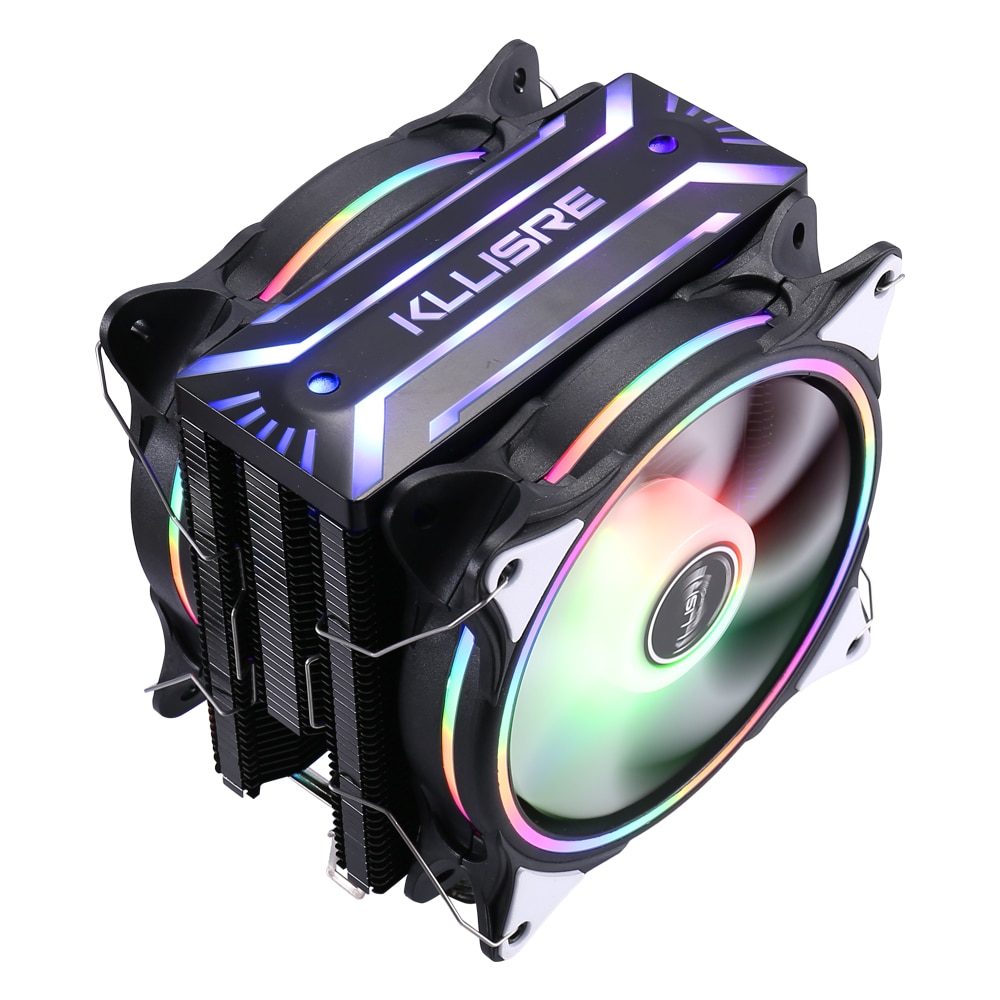 Kllisre cpu køler radiator blæser 6 varmerør rgb pwm 4 pin quiet til inte lga 115x 1200 v3 x79 x99 am4 socket ventilator
