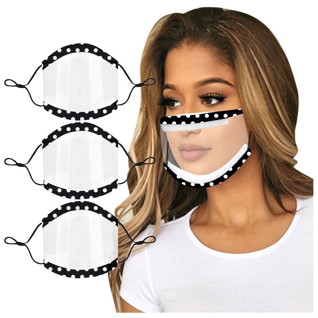 3Pcs Zichtbaar Transparant Masker Prints Masker Met Spons Edge Clear Venster Zichtbaar Gezicht Cover: E