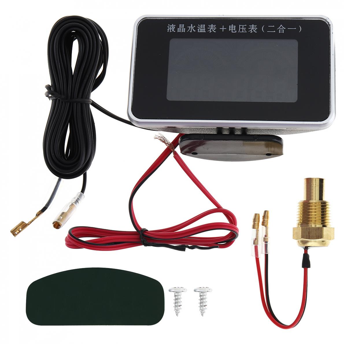 12v / 24v universal 2 in 1 lcd digital bil voltmätare vattentemp temperaturmätare med sensor för bil lastbil