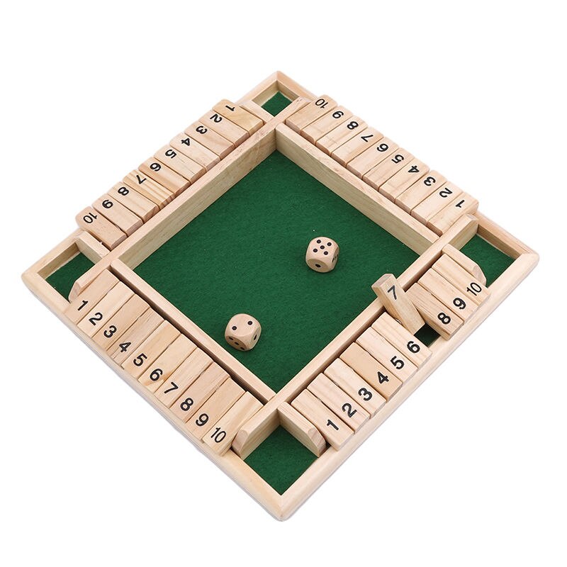 Chiudi la scatola dadi gioco da tavolo gioco da tavolo In giocattoli creativi francesi 4 lati 10 numeri Flaps In legno e dadi gioco Set gioco da tavolo