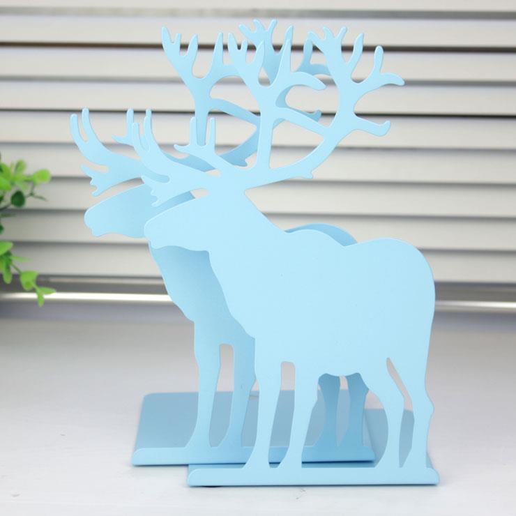 Sujetalibros de Metal de ciervo, soporte de extremo decorativo para libros, blanco, negro, azul, alce rojo, 2 unidades/par: 4