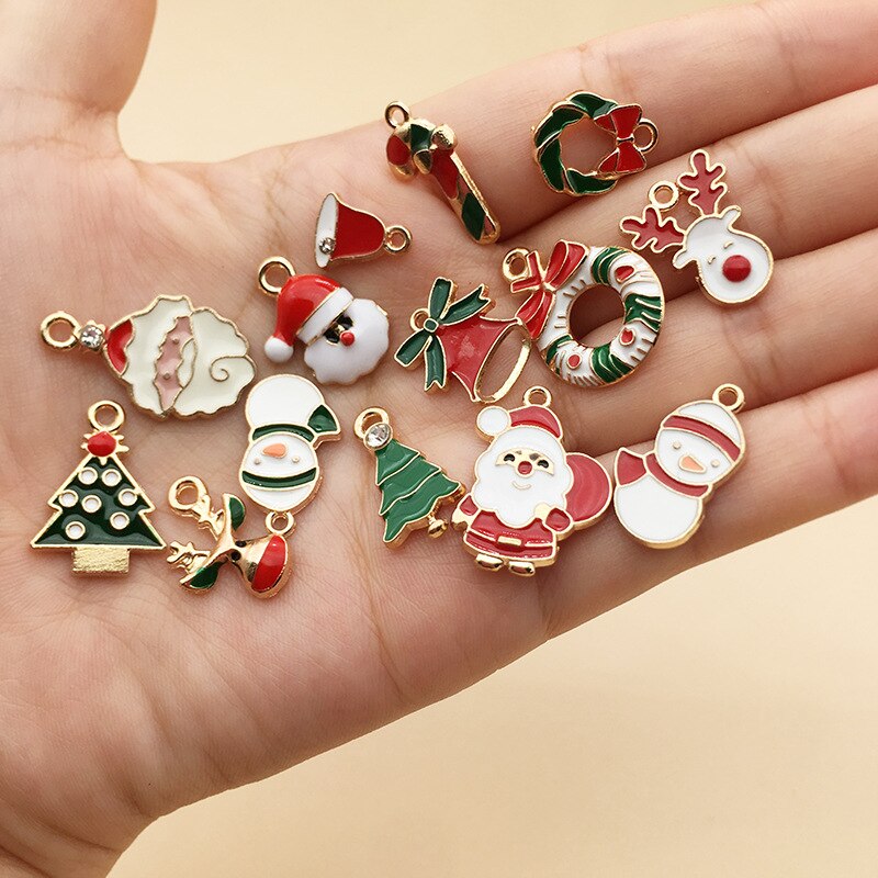 38PCS Christmas Charms Pendant Enamel Alloy Mixed Jewelry DIY Making Crafts