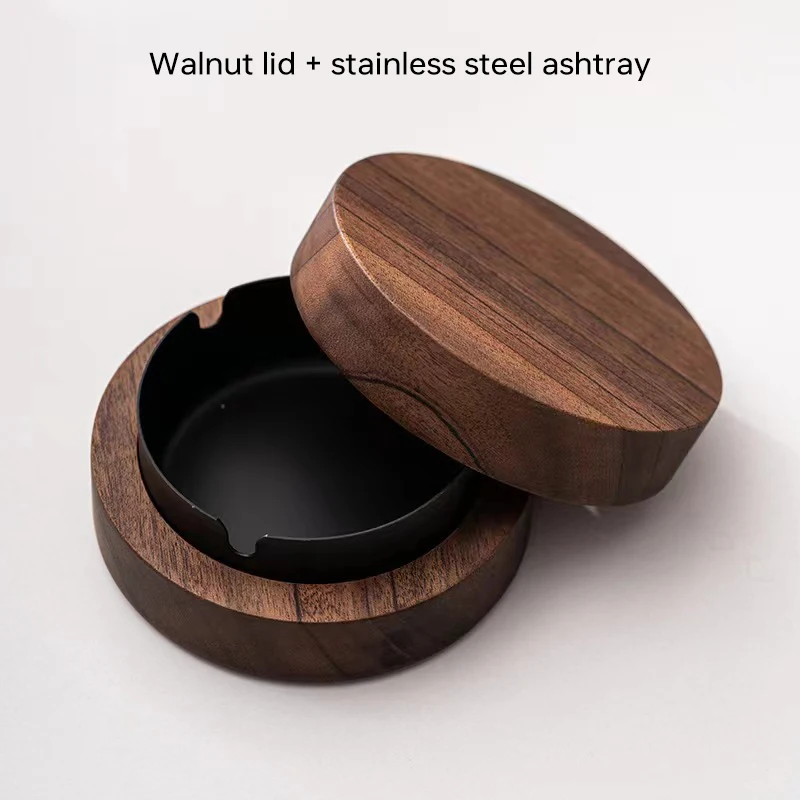 Houten asbak met deksel, roestvrijstalen binnenkant, winddicht, duurzaam, gemakkelijk schoon te maken, voor terras, kantoor, thuis, sigarenhouder: Rood