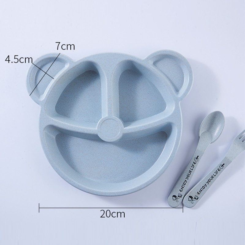 3Pcs/Set Baby bowl+spoon+fork Feeding Food Tableware Cartoon Bear Kids Dishes Eating Dinnerware Anti Training Dinner Plate