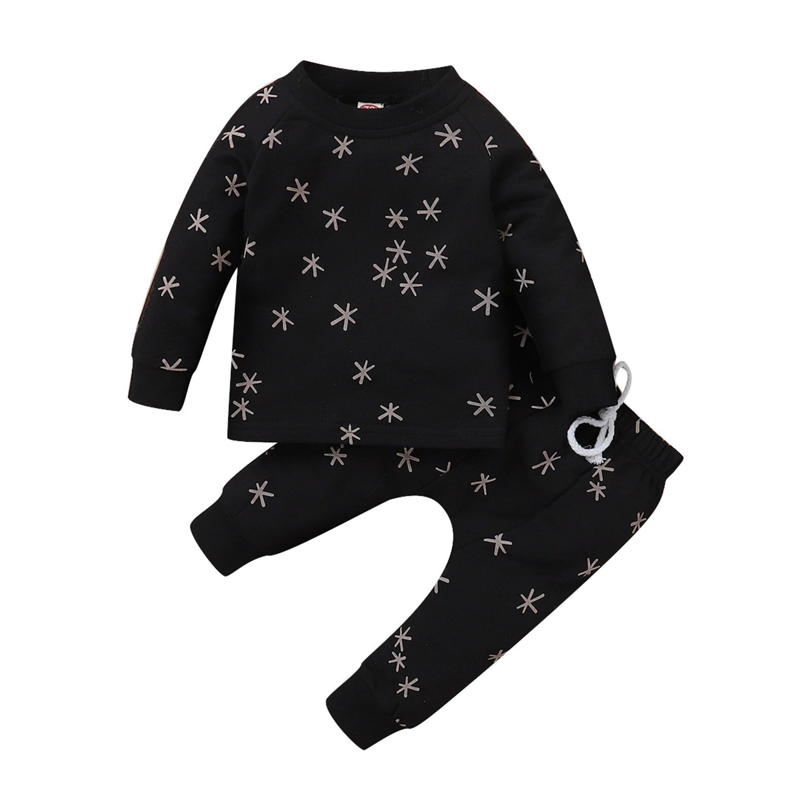 Toddler Infant Kids Baby Boys Girls Nightwear Long Sleeve O-Neck Star Printed Pullover Tops+Pants Home Outfits Set#p4: Black / 18M