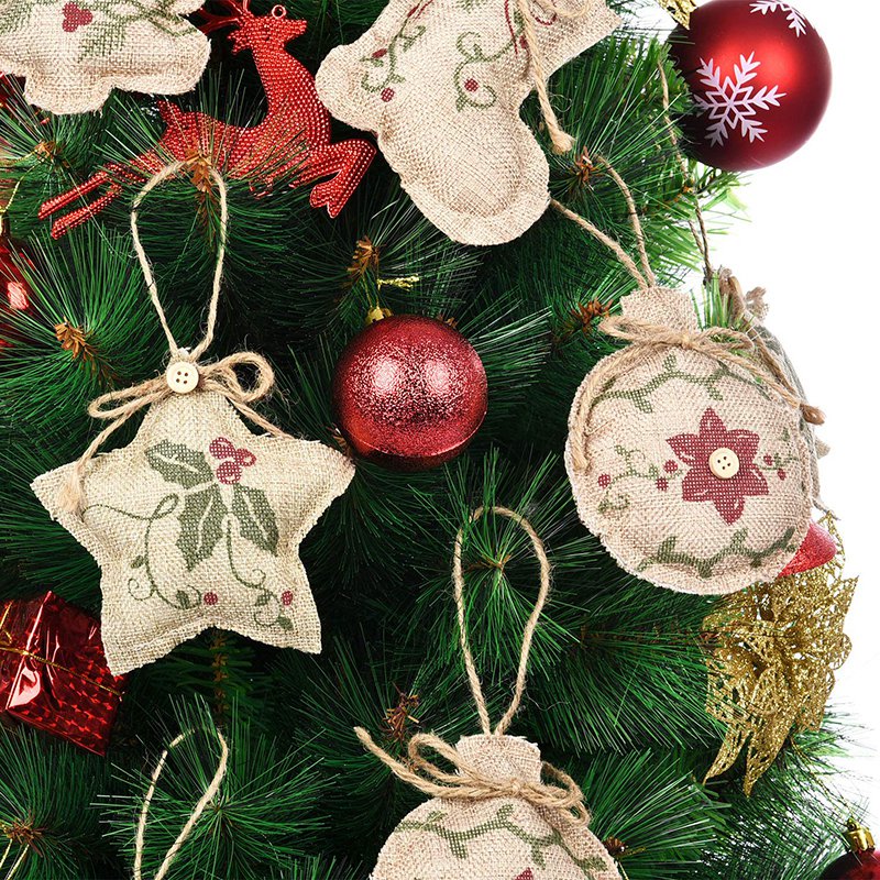 12 stuks kerstversieringen van jute, hangende kerstversieringen in de vorm van een kerstsok, balvormig voor een kerstfeestje , 4 s