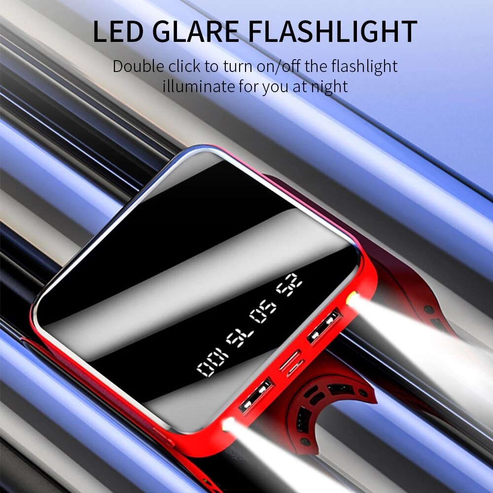 Powerbank 20000 mah, tragbar, ladegerät, powerbank für mobiltelefone, led-spiegel, rückseite, externer akku