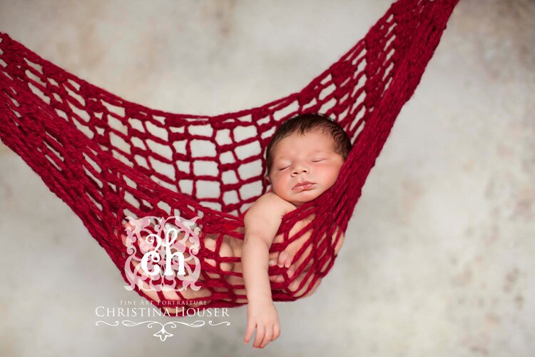 Höst nyfödd fotorekvisita hängmatta ull handgjord stickad krok snöre väska babyfotografering rekvisita studio fotografi tillbehör: Vin, röd