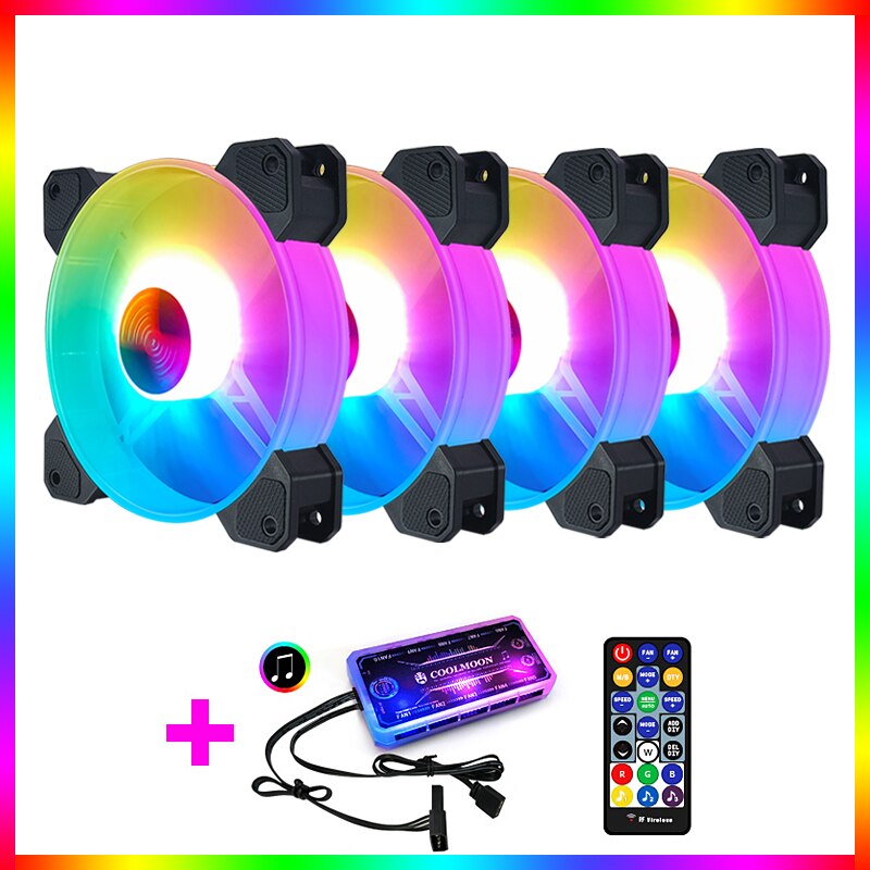 COOLMOON RGB Fan Lighting Music Controller Chassis Desktop Computer Case Fan Controller RF Remote Control: 4 fan Music