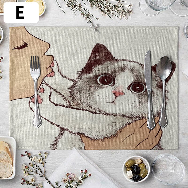 European style cute cat table mat cat style heat-proof mat placemat plate and bowl mat pot mat heat-proof mat: E