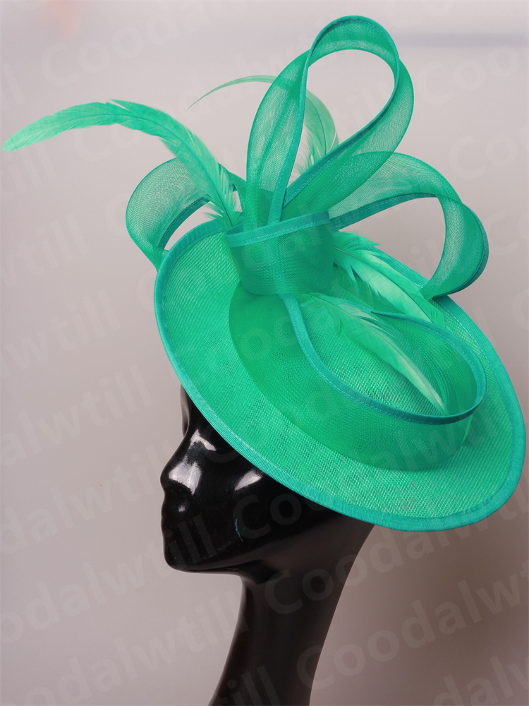 Rosa quente derby fascinator chapéu feminino casamento igreja acessórios de cabelo senhoras chique véu moda pillbox boné elegante festa millinery: Verde