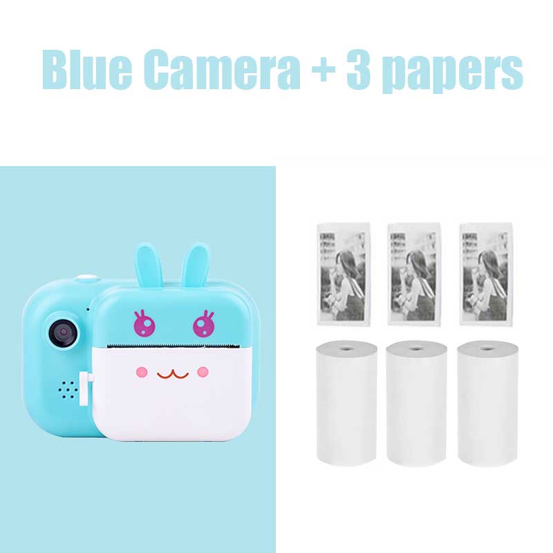 Cheap cute mini instant print photo camera small children camera kids birthday with games: Blue 32G 3Paper