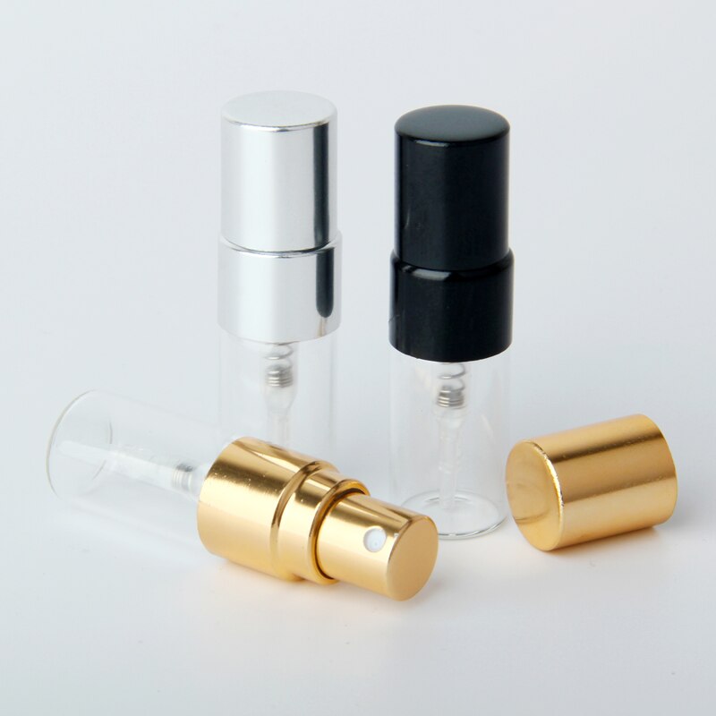 100 stykker/parti 2ml mini genopfyldelig parfumeflaske til prøvesprøjteflaske metalforstøver bærbar rejsebeholder til kosmetik