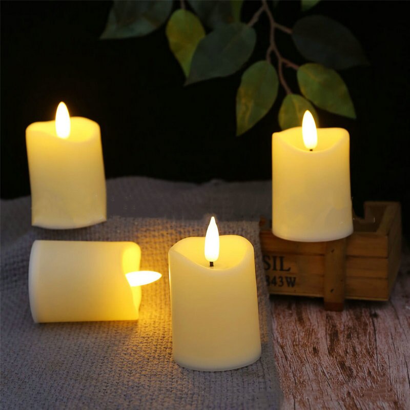 Pack of 4 Remote controlled LED Candle Flickering 3D Flame Plastic Pillar Candles lamp Church Home Bar Decor Dia.5CM-Warm White