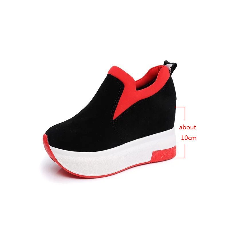 Women Wedge Platform Shoes High Heel sneakers Casual Red Breathable Height Increaseing Canvas Shoes Woman Sneakers