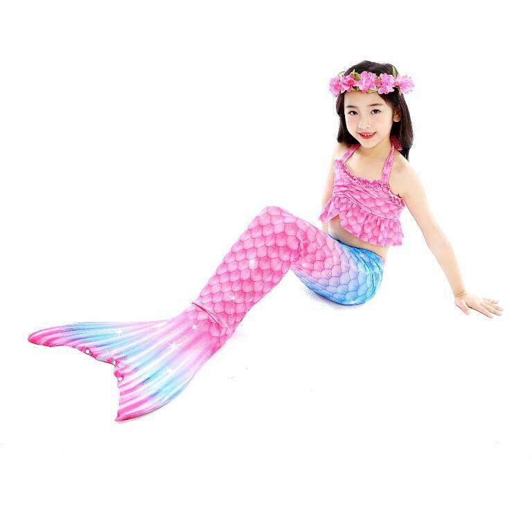 Clásico sirena Rosa traje de colas de sirena para nadar, traje de baño de las niñas fácil de añadir monoaleta